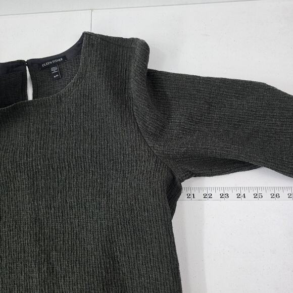 Eileen Fisher Textured Knit Short Sleeve Top Tencel Dark Gray XL 5957 SCOOP - Picture 4 of 10